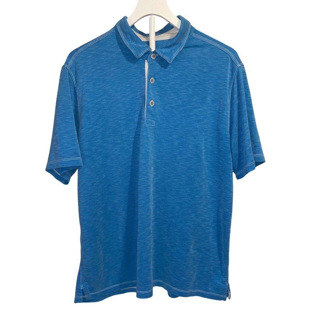 Tommy Bahama Polo Shirt Men XL Blue Outdoor Fishing Lightweight Stretch
